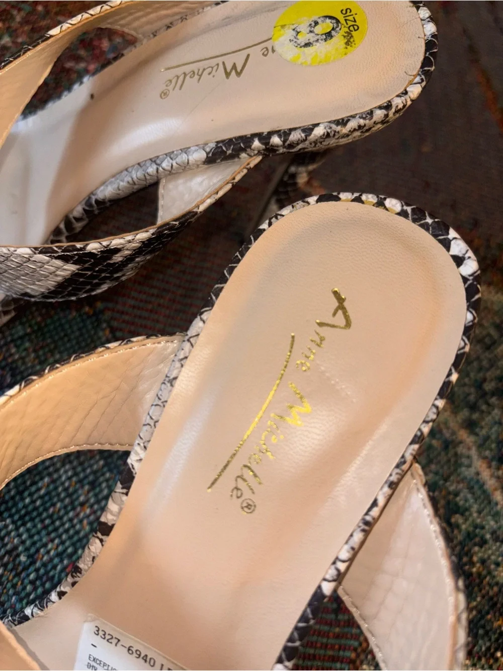 Anne Michelle Black and White Snake-Print Stiletto Mules - Picture 2 of 4